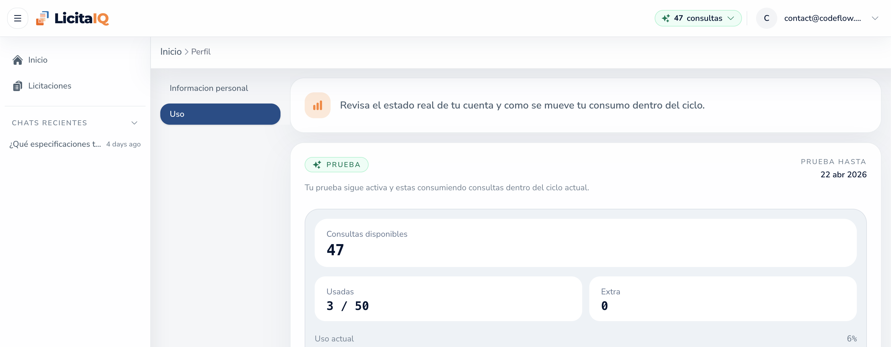 Resumen de cuenta y uso