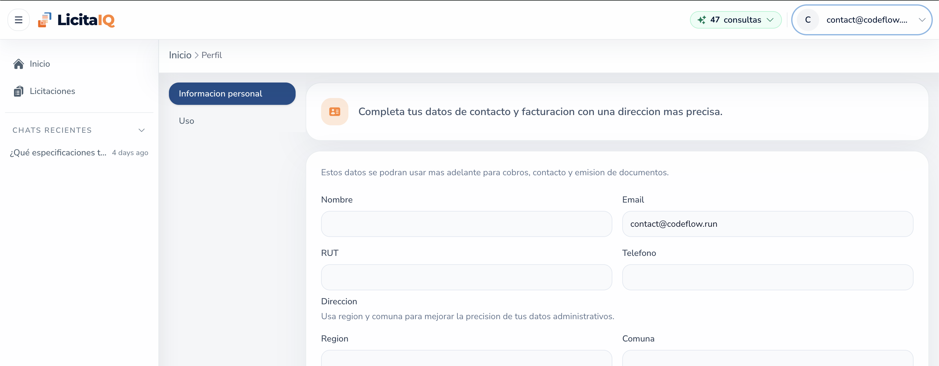 Formulario de información personal